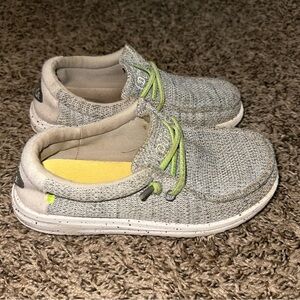 Hey Dude Gray and Green slip on Shoes Youth size 1 Ladies size 2